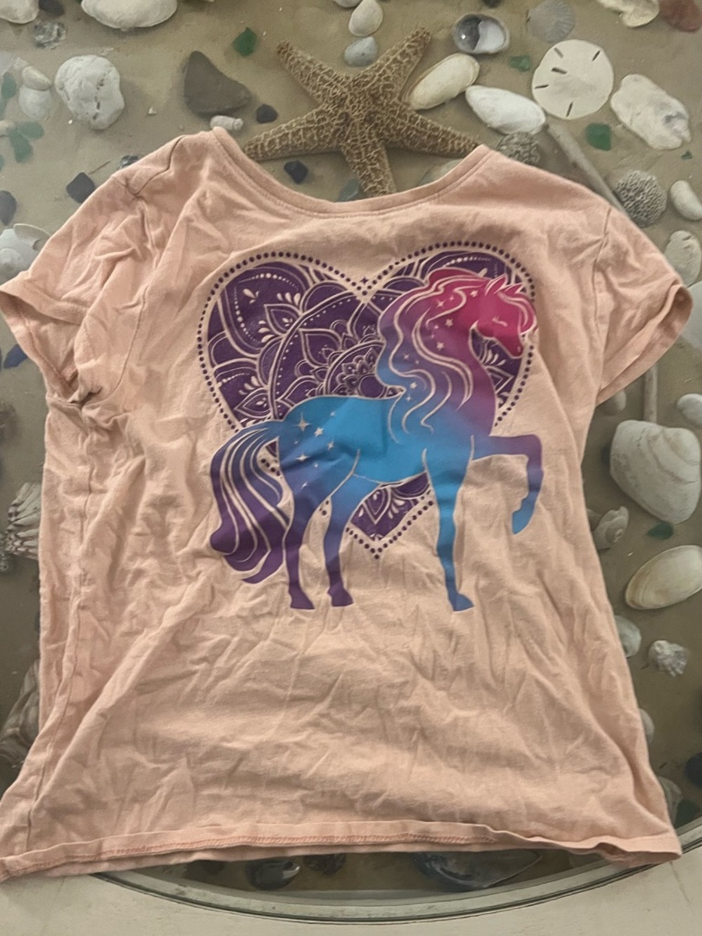 Place Pink Short Sleeve Tee with Blue-Purple Unicorn Heart Graphic